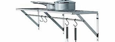 Kitchen Ware / Kitchen Accessories Strong amp; Stylish Wall Mountable Chrome Wall Shelf with Hanging Bars For Storing Pans amp; Utensils