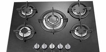 Kitchens North West 5 burner black glass built in gas hob with heavy duty burners 90cm