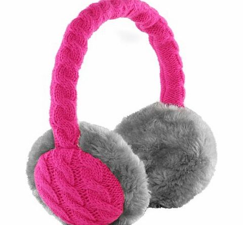 Kitsound  Audio Earmuffs Chunky Cable Knit for iPhone, iPod, iPad Mini and MP3 Player - Pink
