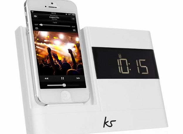 Kitsound  XDOCK2 Clock Radio Dock with Lightning Connector for iPhone 5/5S/5C, iPhone 6 (4.7 Inch), iPod Nano 7th Generation and iPod Touch 5th Generation - White