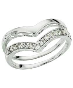 KitSound Sterling Silver Cubic Zirconia Set Wishbone Ring