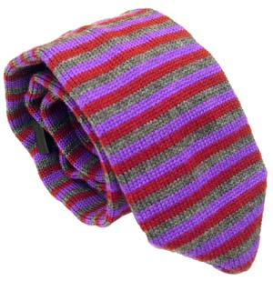 Purple / Grey Thin Striped Fine Wool Tie by