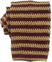 KJ Beckett Thin Striped Burgendy/Gold Silk Knitted Tie by