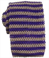 KJ Beckett Thin Striped Purple/Silver Silk Knitted Tie by