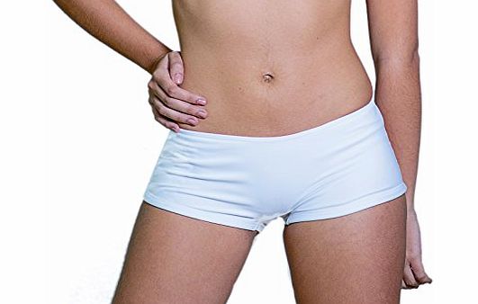 KKompany Womens Lycra Hot Pants Bikini Bottom Swim Gym Boy Leg Shorts Brief Boxer White UK10 (Medium)