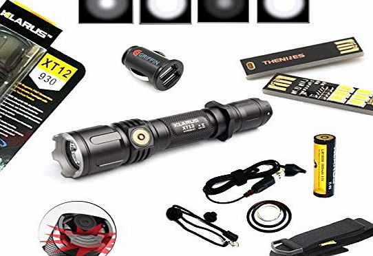 XT12 Cree XM-L2 LED Tactical 930 Lumens Rechargeable Flashlight With Lanyardamp;USB Charging Cableamp;Spare O-Ringsamp;Battery +Holster+Car Charger With GIFT 1*Mini USB Power 6-LED Night Lig