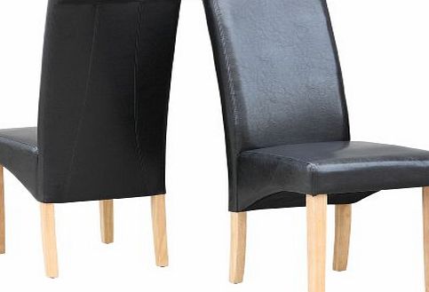 FoxHunter Furniture Set of 4 Premium Black Faux Leather Dining Chairs Roll Top Scroll High Back with Solid Wood Legs Foam Padded Seat Contemporary Modern Look