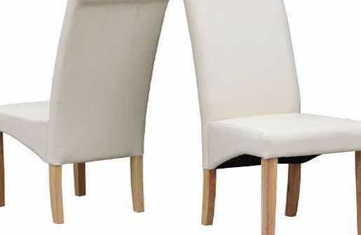 FoxHunter Furniture Set of 6 Premium Cream Faux Leather Dining Chairs Roll Top Scroll High Back with Solid Wood Legs Foam Padded Seat Contemporary Modern Look