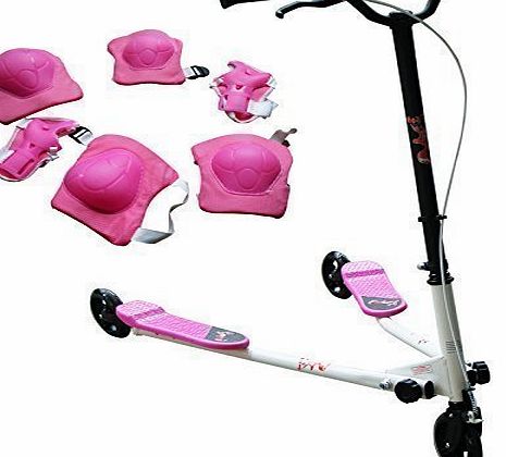 FoxHunter Kids Pink Large Tri Motion Push Scooter Swing Trike Slider Striker Drifter with 3 Wheels for Age 7+