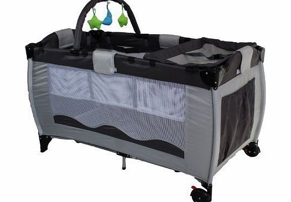 FoxHunter New Grey Portable Child Baby Travel Cot Bed Bassinet Playpen Play Pen With Toys Entryway Diaper Changer 120cm(L) x 60cm(W) x 78cm(H)
