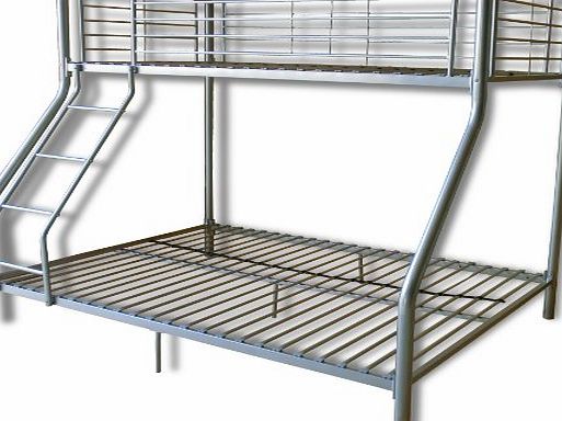 FoxHunter New Silver Metal Triple Children Sleeper Bunk Bed Frame No Mattress Double Bed Base Single On Top