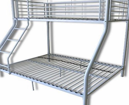 FoxHunter New White Metal Triple Children Sleeper Bunk Bed Frame No Mattress Double Bed Base Single On Top