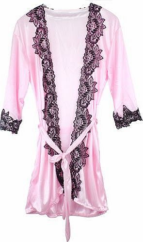 TM) 1 Set(2pcs) Pink Womens Bathrobe Pajamas Sleepwear With Thong Underwear With Keyring