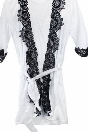 Kobwa TM) 1 Set(2pcs) White Womens Bathrobe Pajamas Sleepwear With Thong Underwear With Keyring