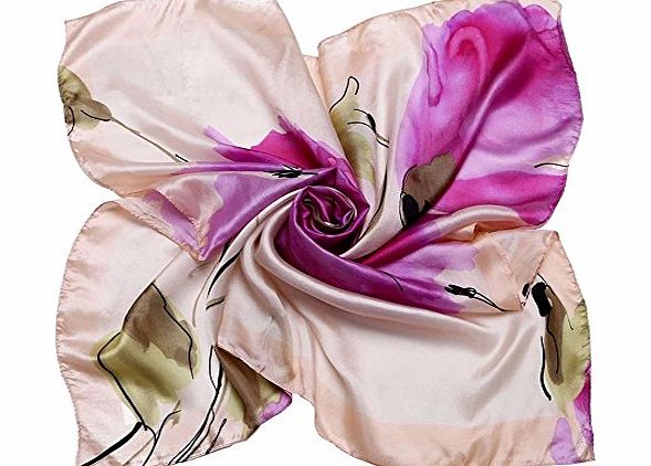 Kobwa TM) Apricot Women Flower Mulberry Silk Square Neck Scarves Bandana Scarf With Kobwas Keyring
