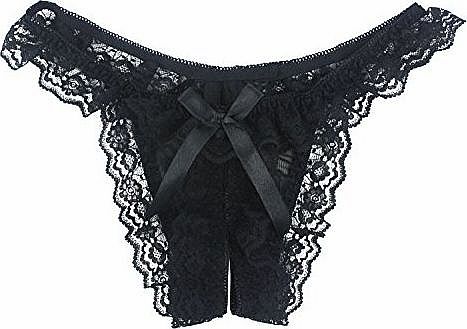 TM) Black Women Open Crotch Low Rise Lace Panty Sexy G-String Underwear With Kobwas Keyring