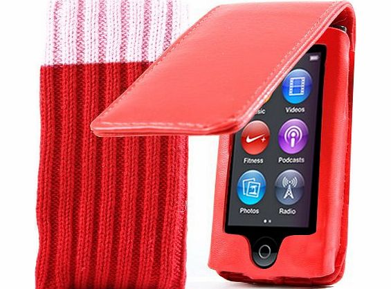Kolay iPod Nano 7G Case - Red Leather Flip Case Cover For Apple iPod Nano 7th Gen Generation