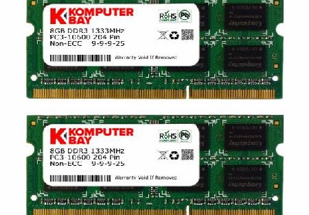 Komputerbay 16GB (2x 8GB) PC3-10600 10666 1333MHz SODIMM 204-Pin Laptop Memory 9-9-9-24 for PC only - not MAC