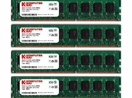 Komputerbay 16GB (4 X 4GB) DDR3 DIMM (240 pin) 1333Mhz PC3 10600 / PC3 10666 (9-9-9-25) 16 GB KIT
