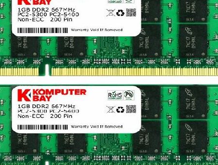 Komputerbay 2GB 2X 1GB DDR2 667MHz PC2-5300 PC2-5400 DDR2 667 (200 PIN) SODIMM Laptop-Speicher