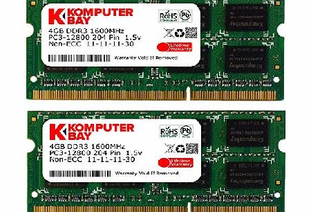 Komputerbay 8GB (2x 4GB) 204 Pin 1600MHz PC3-12800 DDR3 SODIMM Laptop Memory