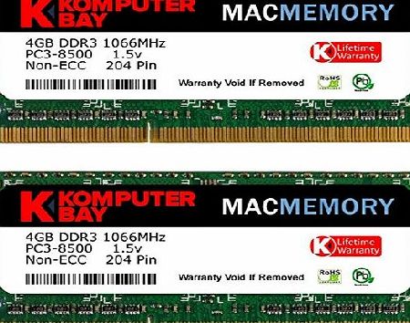 Komputerbay MACMEMORY 8GB (2x 4GB) DDR3 PC3-8500 1066MHz SODIMM 204-Pin Laptop Memory for Apple Mac