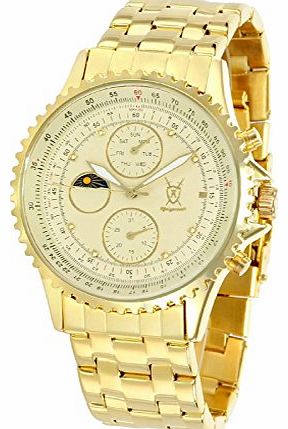 Konigswerk Mens Gold Tone Multifunction Watch Metal Bracelet Crystal Markers SQ201446G