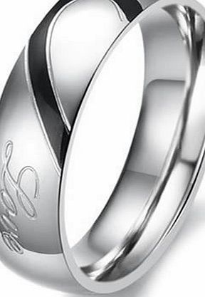 KONOV  Jewellery Lovers Mens Ladies Heart Shape Titanium Stainless Steel Promise Ring ``Real Love`` Couples Engagement Wedding Bands, Colour Silver Black, for Him, Mens, Size Z (with Gift Bag)