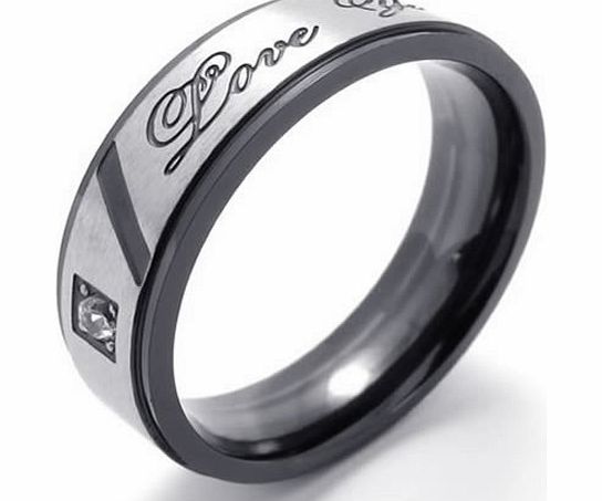  Jewellery Lovers Polished Titanium Stainless Steel Promise Ring ``Love You`` Couples Engagement Wedding Bands, Valentines Gift for Him and Her, Colour Black Silver, Mens Ring, Size T (with Gift Ba