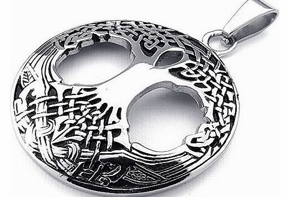 KONOV  Jewellery Mens Womens Celtic Tree of Life Stainless Steel Pendant Necklace, Colour Black Silver - 26 inch Chain(with Gift Bag)