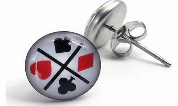  Jewellery Stainless Steel Unisex Mens Stud Earrings Set, Poker, 1 Pair 2pcs, Color White (with Gift Bag)