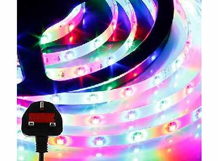 Koopower 3M Waterproof 3528 RGB 180 LED Strips Lights for Home Lighting and Kitchen Decoration Lights - with with IR Remote 24 Key Controller and AC Power Supply Adapter UK Plug
