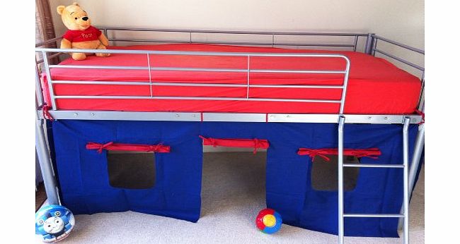 KOSY KOALA COSY STARS METAL MID SLEEPER CABIN BUNK BED WITH FUN PLAYFUL TENT (BLUE/RED)
