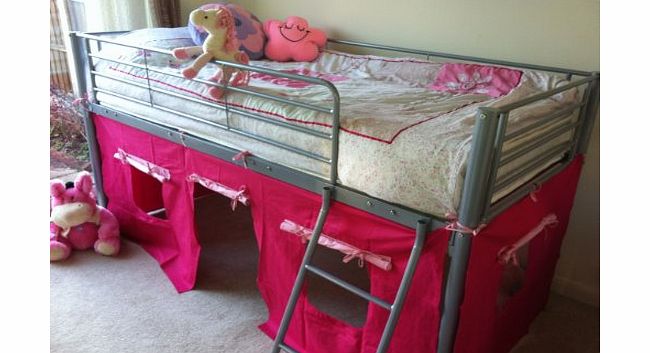 KOSY KOALA COSY STARS METAL MID SLEEPER CABIN BUNK BED WITH FUN PLAYFUL TENT (PINK)