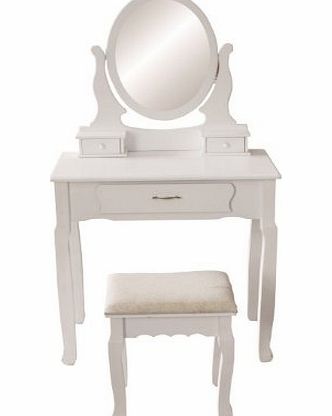 JASMINE WHITE DRESSING TABLE SET WITH ADJUSTABLE OVAL MIRROR AND STOOL, BEDROOM MAKE UP FURNITURE