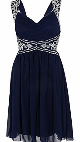 Krisp Diamante Embellished Chiffon Midi Dress (10,Navy)