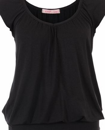  Ladies Low Cut Plain Hip Long Line Top T Shirt Tunic Summer Holiday 7604 (8,Black)
