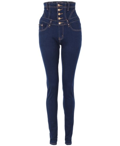 Krisp  Ladies Women High Waisted Skinny Slim Fit Lace Back Crinkled Denim Jeans Trousers Pants Sexy Dark Wash Stretch Size 6 8 10 12 14 16 (3109) (8, Indigo (Belt loop detail))