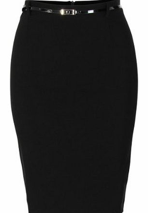 Krisp  Ladies Women Thin Belted Elastic Short Bengaline Stretch Skirts Office Formal Wear Mini Shorts Size 6 8 10 12 14 16 (7540) (14, Black(22 inch))