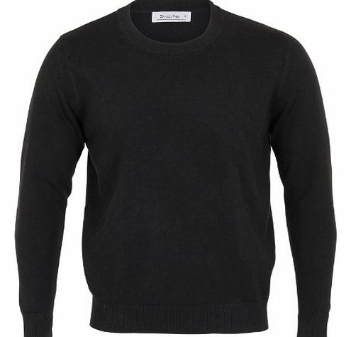 Krisp Mens Plain Colour Thin Knit Casual Crew Round Neck Jumper Sweater Pullover Top (Black,XL)