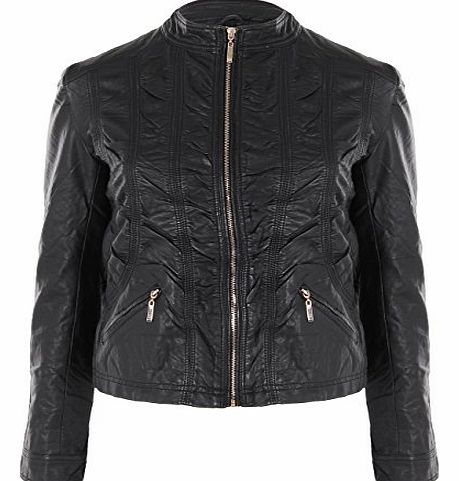 Krisp Ruched Front PU Jacket (24,Black)