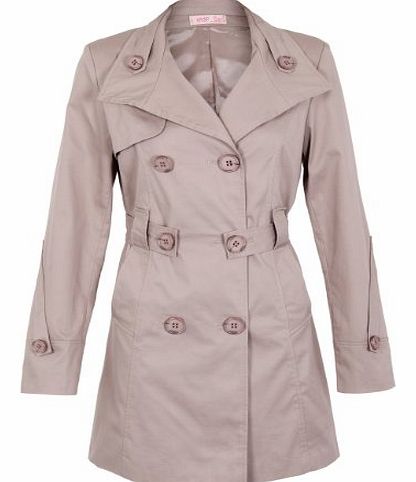 Womens Ladies Double Breasted Belted Tailored Trench Rain Coat Short Mac Jacket (Stone (two button collar),10)