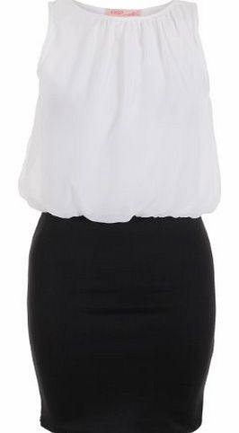 Krisp Womens Oversized Chiffon Sleeveless Top Bodycon Skirt Contrast Mini Dress Party (Cream,16)
