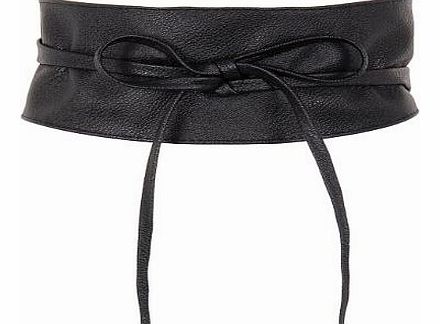Womens Soft PU Faux Leather Self Tie Wrap Around Obi Waist Band Cinch Boho Belt (Black,One Size )