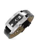 Krizia Women` Black Grommet Leather Band Watch