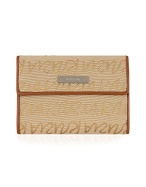 Women` Sand Signature Canvas and Leather Small ID Wallet