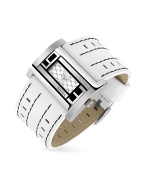 Krizia Women` White and Black Wide Leather Band Dress Watch