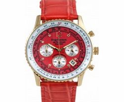 Krug Baumen Air Traveller Red Dial Red Strap