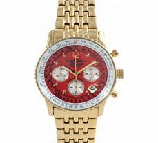 Krug Baumen Air Traveller Red Dial Steel-Gold