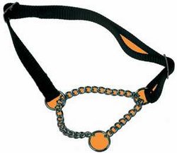 Nylon & Chain Check Dog Collar Black (20``)
